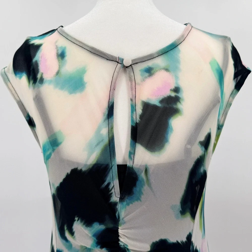 INC Abstract Print V Neck Ruched Midi Dress Women's Small NWT Y2K Fairy
